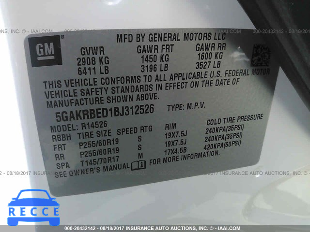 2011 Buick Enclave 5GAKRBED1BJ312526 image 8