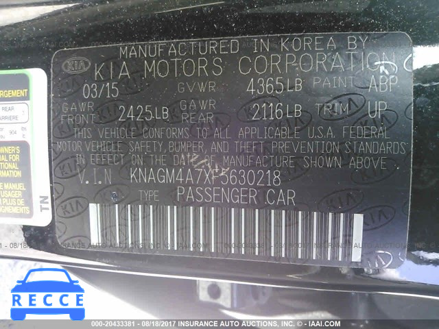 2015 KIA Optima KNAGM4A7XF5630218 image 8