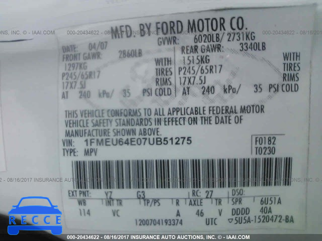 2007 Ford Explorer 1FMEU64E07UB51275 image 8