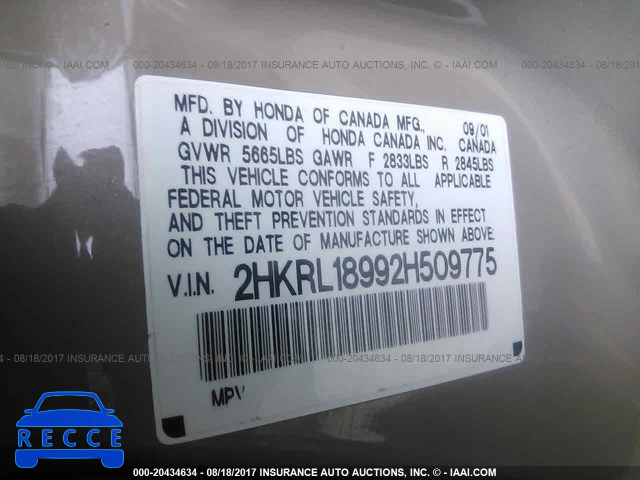 2002 Honda Odyssey EXL 2HKRL18992H509775 image 8