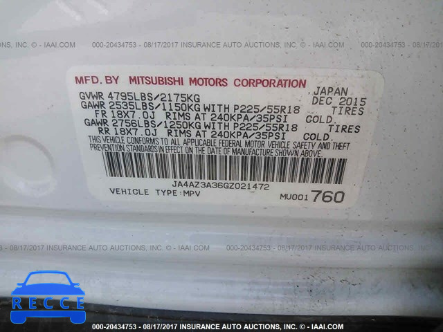 2016 Mitsubishi Outlander SE/SEL JA4AZ3A36GZ021472 зображення 8