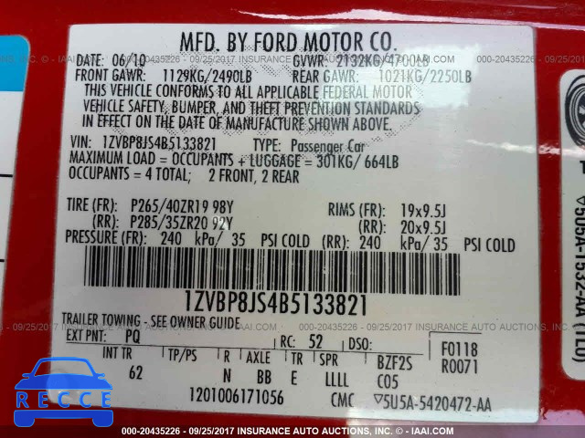 2011 Ford Mustang 1ZVBP8JS4B5133821 зображення 8