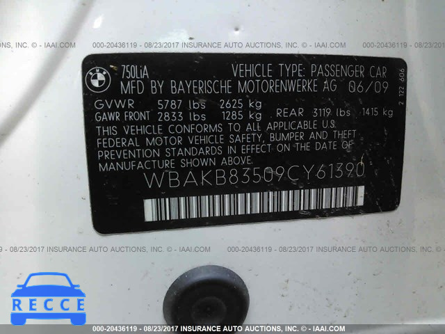 2009 BMW 750 WBAKB83509CY61390 image 8