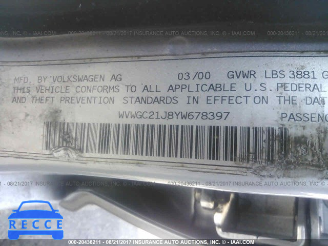 2000 Volkswagen Golf GLS WVWGC21J8YW678397 image 8