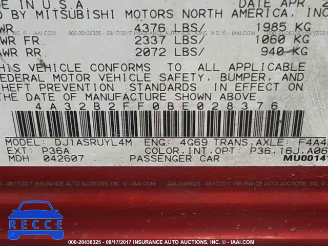 2011 Mitsubishi Galant FE 4A32B2FF0BE028376 image 8