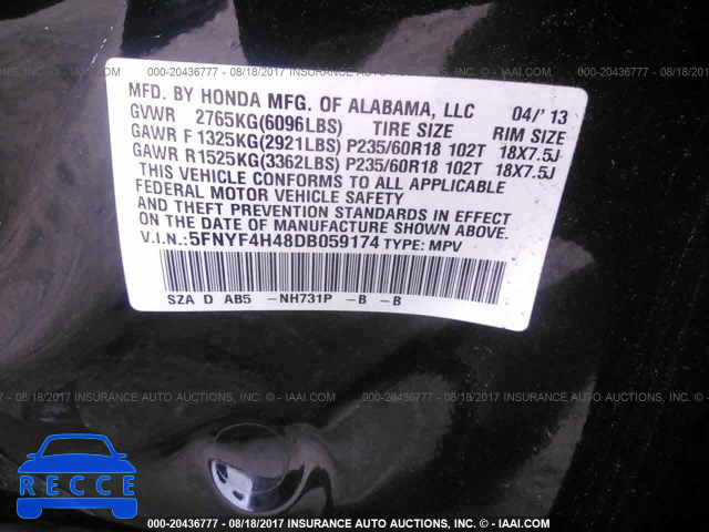 2013 Honda Pilot EX 5FNYF4H48DB059174 image 8