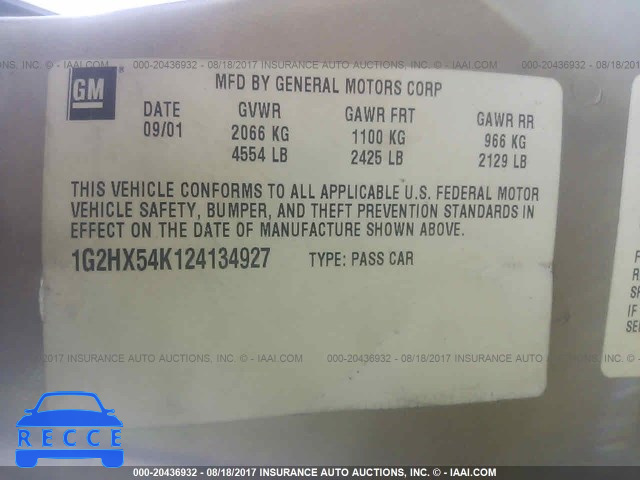 2002 Pontiac Bonneville SE 1G2HX54K124134927 зображення 8
