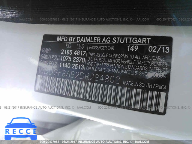 2013 Mercedes-benz C WDDGF8AB2DR284802 зображення 8