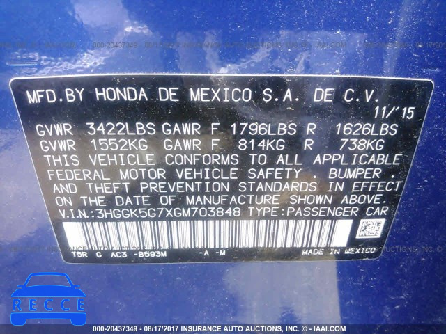 2016 Honda FIT EX/EXL 3HGGK5G7XGM703848 image 8