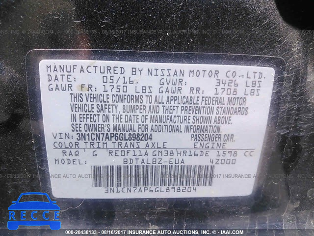 2016 Nissan Versa 3N1CN7AP6GL898204 Bild 8
