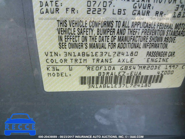 2007 NISSAN SENTRA 3N1AB61E37L724180 Bild 8