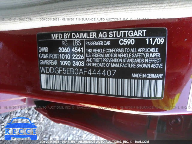 2010 Mercedes-benz C 300 WDDGF5EB0AF444407 Bild 8