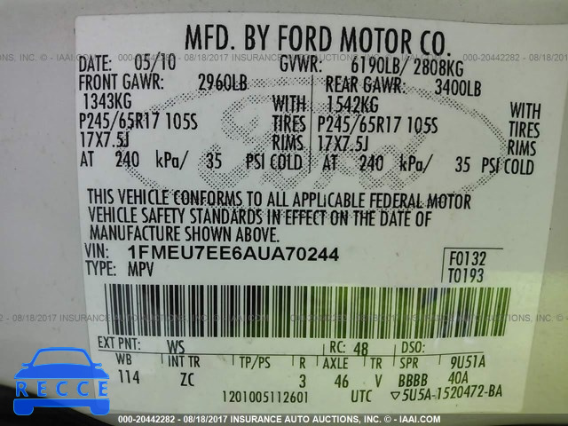 2010 Ford Explorer 1FMEU7EE6AUA70244 image 8