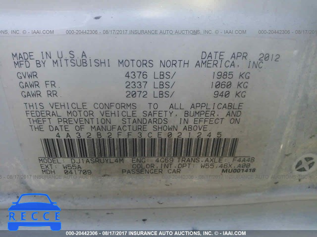 2012 Mitsubishi Galant FE 4A32B2FF3CE021245 image 8