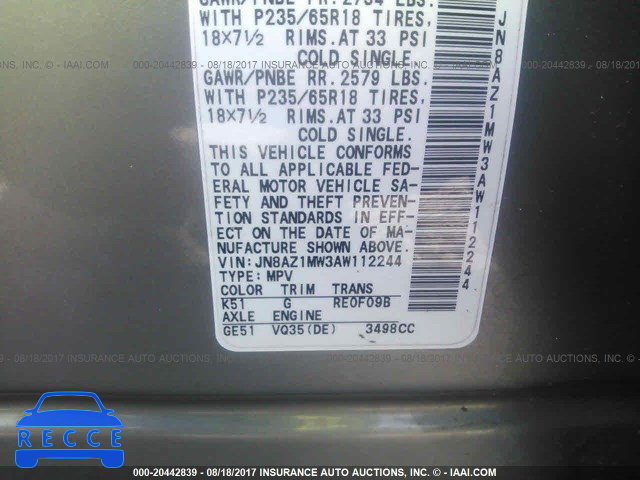 2010 Nissan Murano S/SL/LE JN8AZ1MW3AW112244 image 8