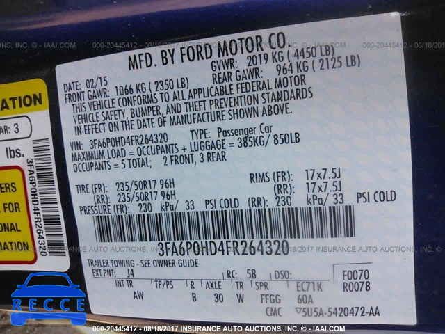 2015 Ford Fusion 3FA6P0HD4FR264320 image 8
