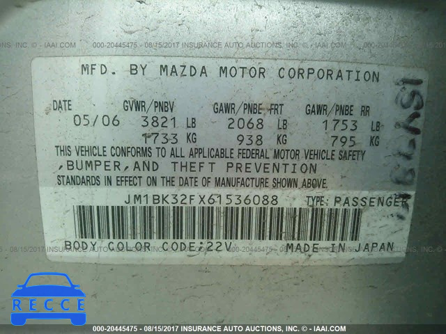 2006 Mazda 3 JM1BK32FX61536088 image 8
