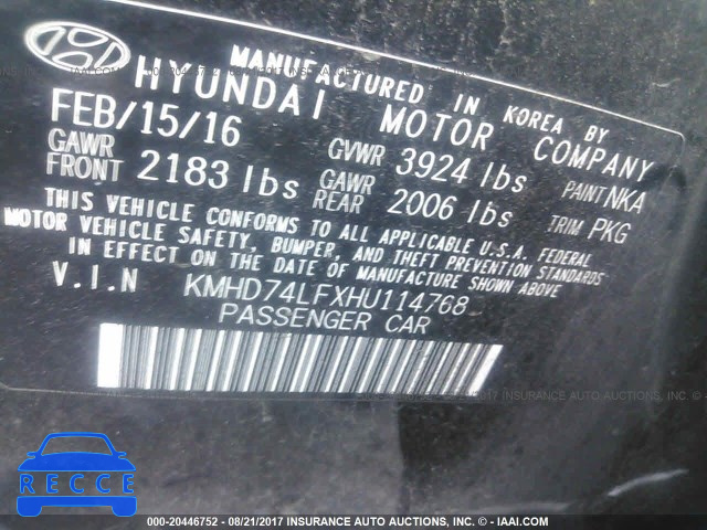 2017 HYUNDAI ELANTRA KMHD74LFXHU114768 Bild 8