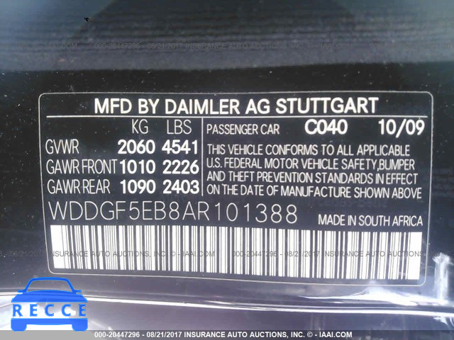 2010 Mercedes-benz C WDDGF5EB8AR101388 зображення 8