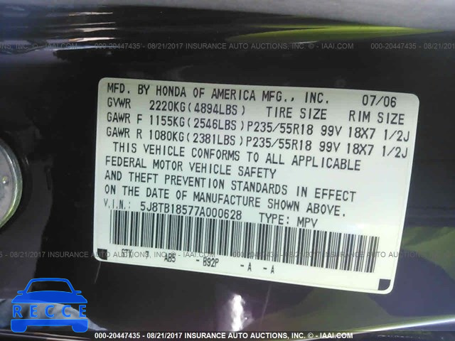 2007 Acura RDX TECHNOLOGY 5J8TB18577A000628 image 8