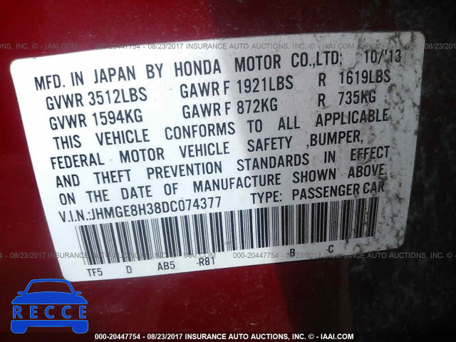 2013 Honda FIT JHMGE8H38DC074377 image 8