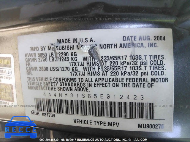 2005 Mitsubishi Endeavor XLS 4A4MM31S65E012423 image 8