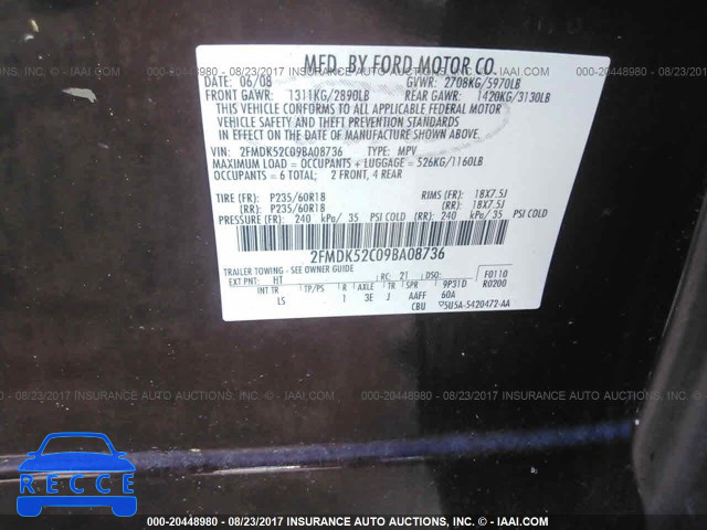 2009 Ford Flex SEL 2FMDK52C09BA08736 зображення 8