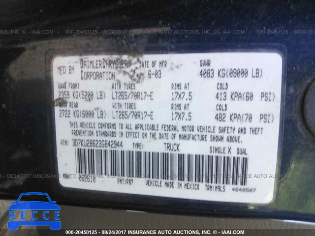 2003 Dodge RAM 2500 ST/SLT 3D7KU28623G842944 image 8