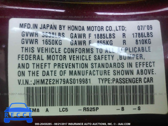 2010 Honda Insight EX JHMZE2H79AS019981 image 8