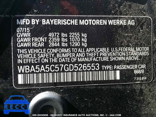 2016 BMW 528 I WBA5A5C57GD526553 Bild 8