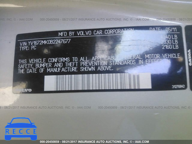 2011 Volvo C30 YV1672MK0B2247677 зображення 8