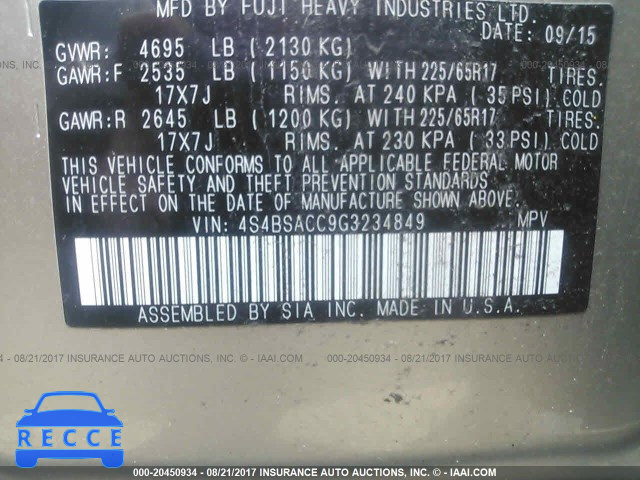 2016 Subaru Outback 2.5I PREMIUM 4S4BSACC9G3234849 image 8