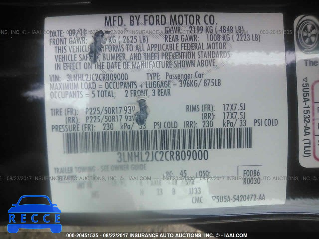 2012 Lincoln MKZ 3LNHL2JC2CR809000 image 8