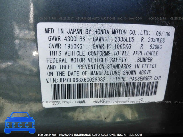 2006 Acura TSX JH4CL968X6C028982 image 8