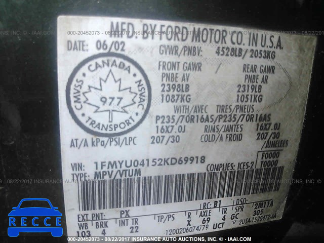 2002 Ford Escape 1FMYU04152KD69918 image 8