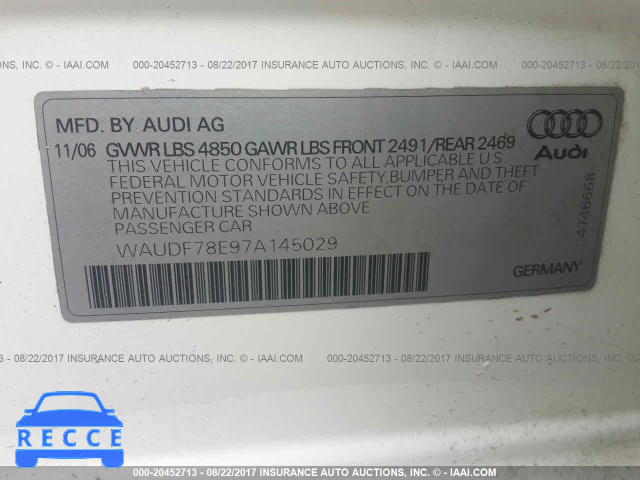 2007 Audi A4 WAUDF78E97A145029 image 8