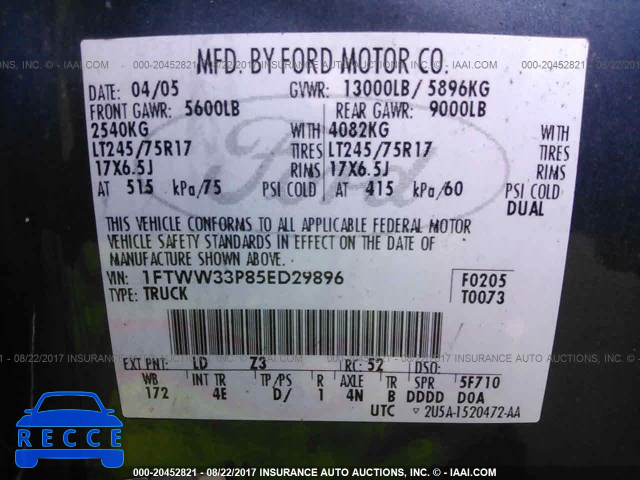 2005 Ford F350 1FTWW33P85ED29896 image 8