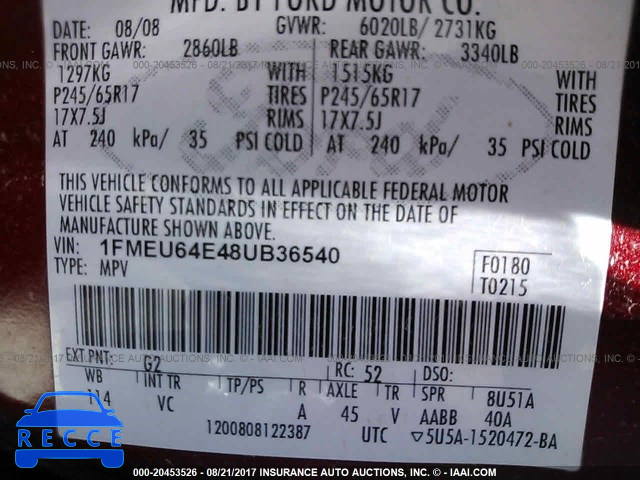 2008 Ford Explorer EDDIE BAUER 1FMEU64E48UB36540 image 8