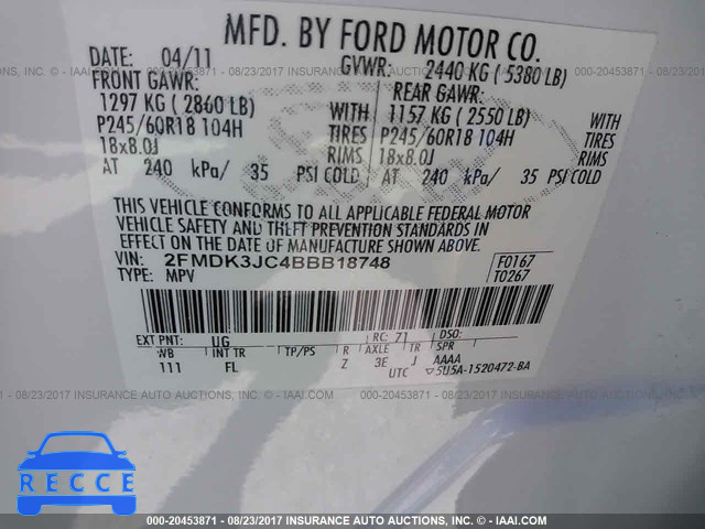 2011 Ford Edge 2FMDK3JC4BBB18748 Bild 8