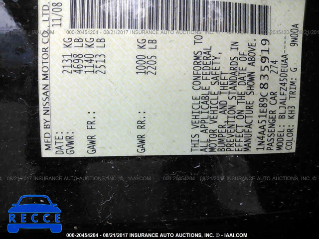 2009 Nissan Maxima 1N4AA51E89C835919 Bild 8