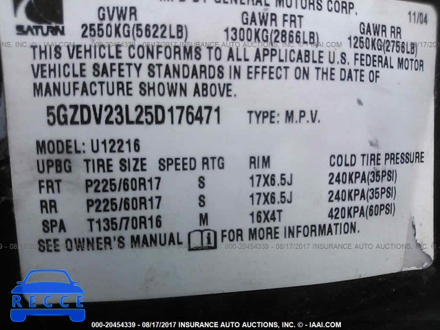 2005 Saturn Relay 3 5GZDV23L25D176471 Bild 8