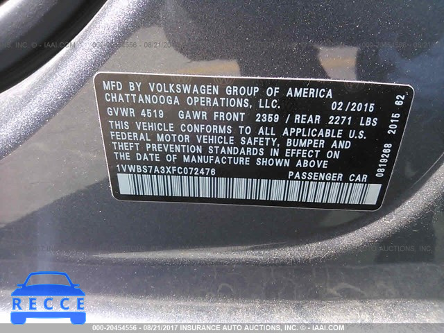 2015 Volkswagen Passat SE 1VWBS7A3XFC072476 image 8