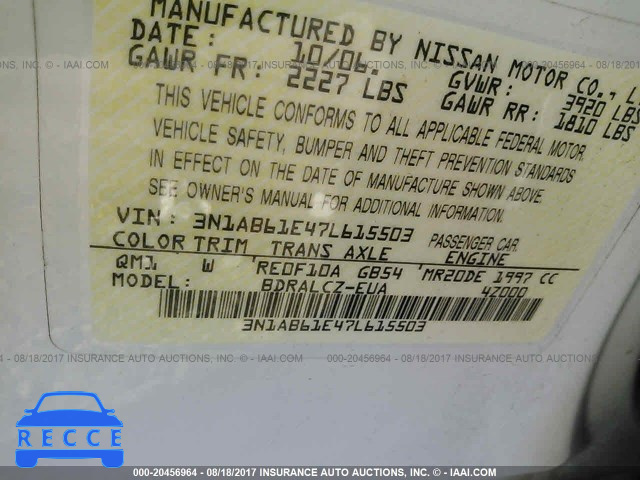 2007 Nissan Sentra 3N1AB61E47L615503 image 8