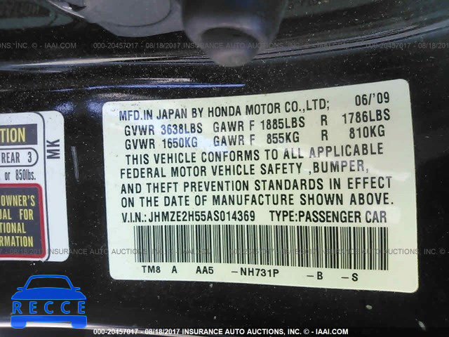 2010 HONDA INSIGHT JHMZE2H55AS014369 image 8