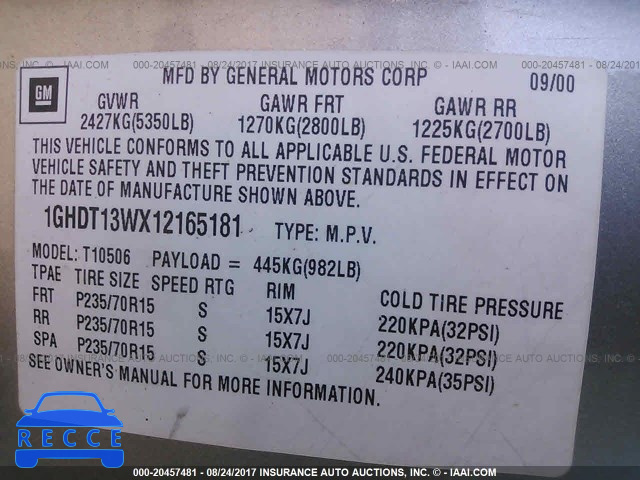 2001 Oldsmobile Bravada 1GHDT13WX12165181 image 8