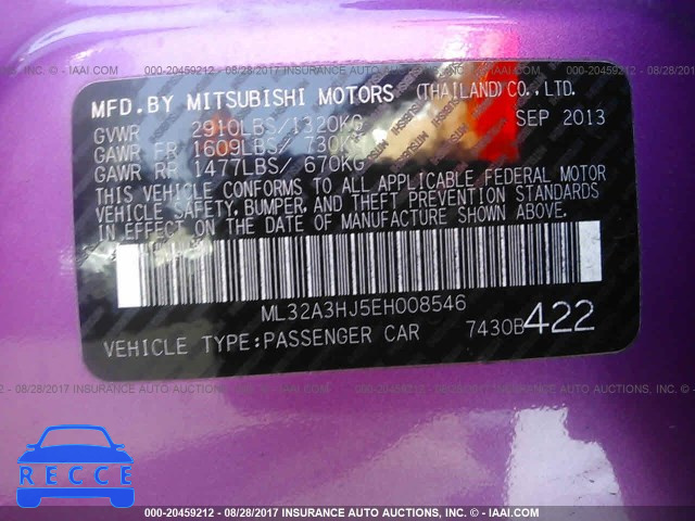 2014 Mitsubishi Mirage DE ML32A3HJ5EH008546 Bild 8