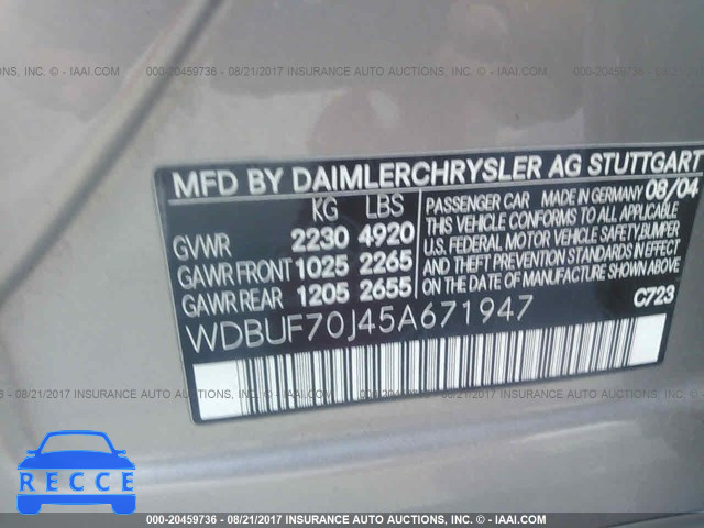 2005 Mercedes-benz E 500 WDBUF70J45A671947 зображення 8