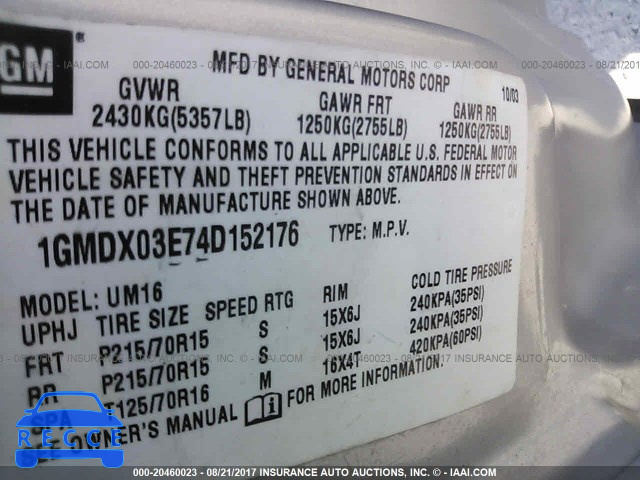 2004 Pontiac Montana 1GMDX03E74D152176 image 8