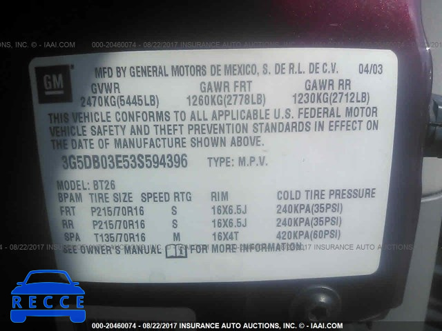 2003 Buick Rendezvous CX/CXL 3G5DB03E53S594396 зображення 8