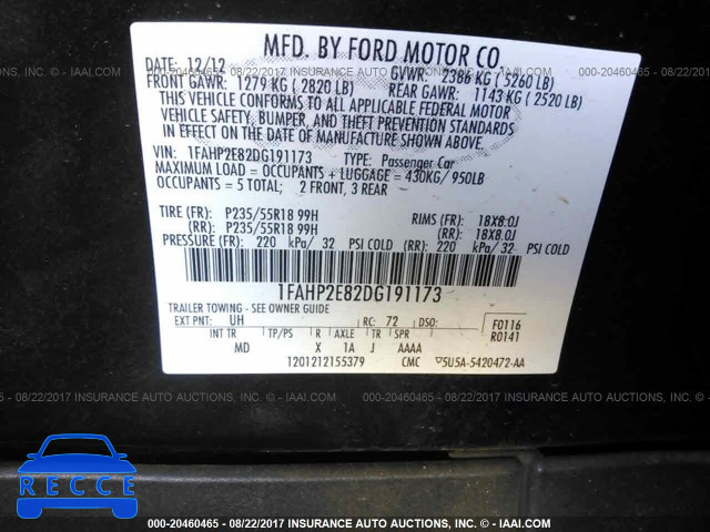 2013 Ford Taurus 1FAHP2E82DG191173 image 8